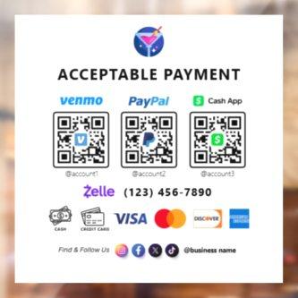 Multi QR Code Payment | White Scan to Pay  Pedesta Window Cling