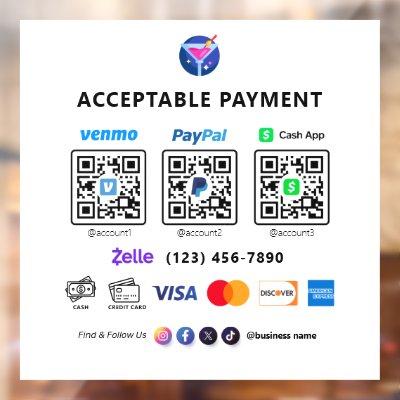 Multi QR Code Payment | White Scan to Pay  Pedesta Window Cling