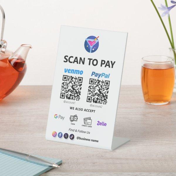 Multi QR Code Payment | White Scan to Pay  Pedestal Sign