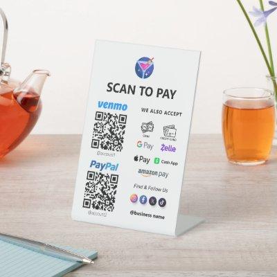 Multi QR Code Payment | White Scan to Pay  Pedestal Sign