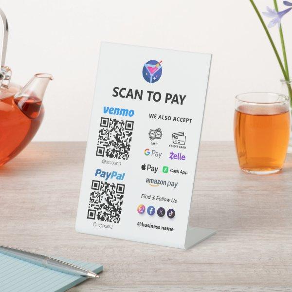Multi QR Code Payment | White Scan to Pay  Pedestal Sign