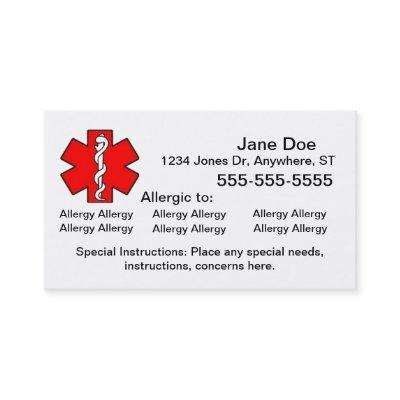 Multiple Allergy Cards - Emergency