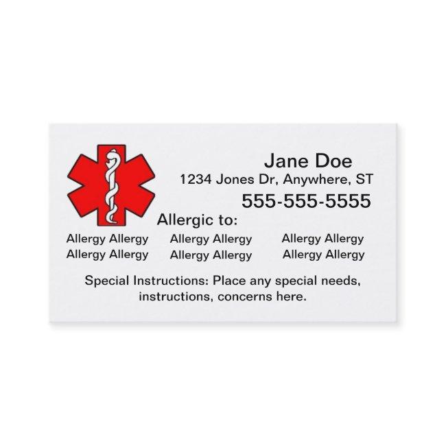 Multiple Allergy Cards - Emergency
