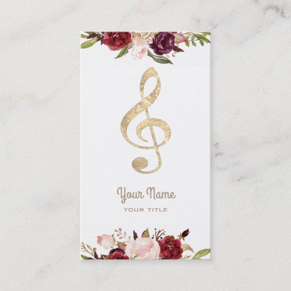 music faux gold foil treble clef and flowers
