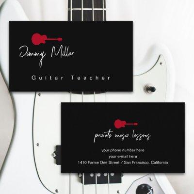 Music Lessons Red Guitar Black