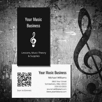 Music Lessons Simple Treble Clef QR code Black