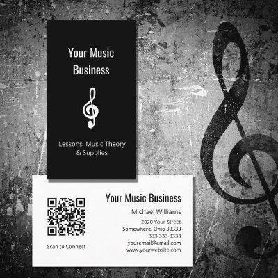 Music Lessons Simple Treble Clef QR code Black