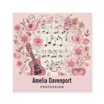 Music Notes and Flowers Retro Elegant Square