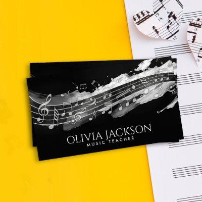Music Notes Watercolor Flow -Black and white