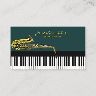 Music Teacher Elegant Piano Keys & Saxophone
