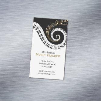 Music Teacher | Elegant Spiral Clack White Piano  Magnet