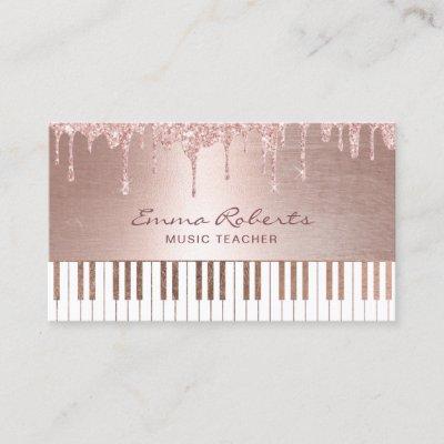 Music Teacher Modern Rose Gold Drips Piano Musical