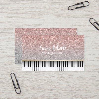 Music Teacher Piano Keys Modern Rose Gold Glitter