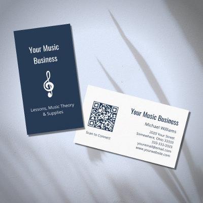 Music Teacher Treble Clef QR code Navy Blue