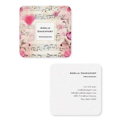 Musical Notes and Roses Vintage Design Square