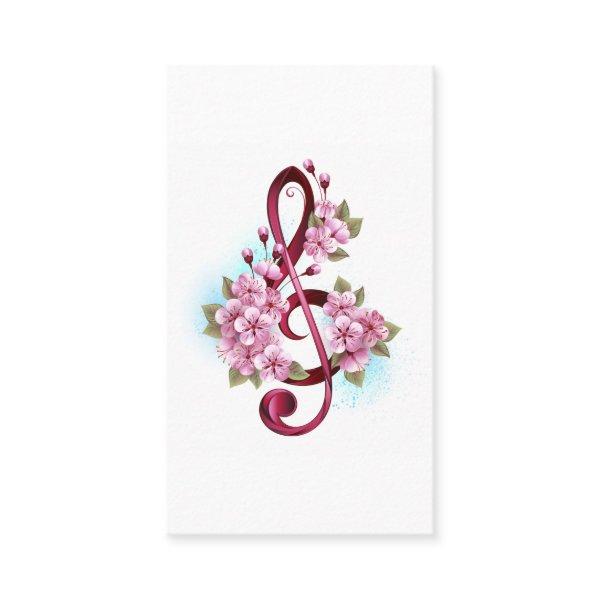 Musical treble clef notes with Sakura flowers