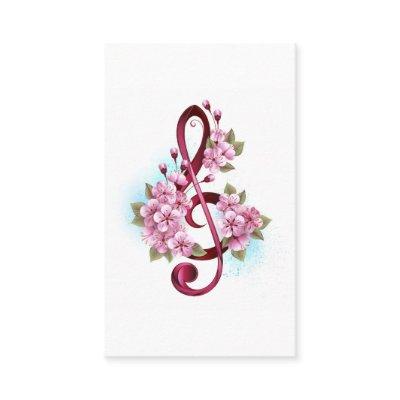 Musical treble clef notes with Sakura flowers