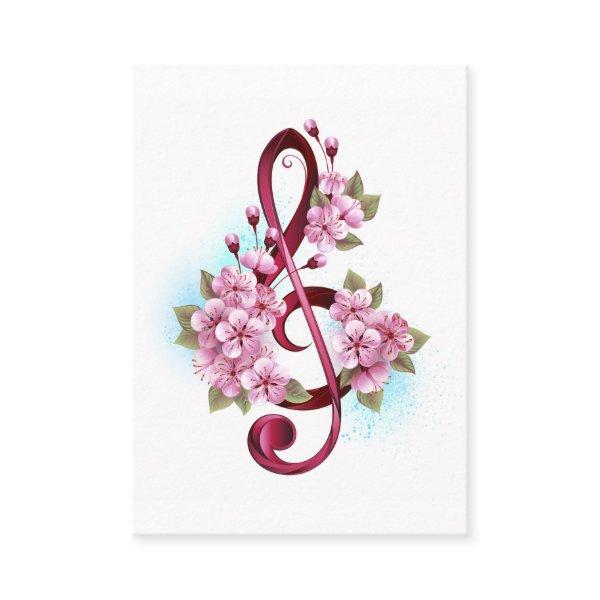 Musical treble clef notes with Sakura flowers