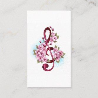 Musical treble clef notes with Sakura flowers Calling Card