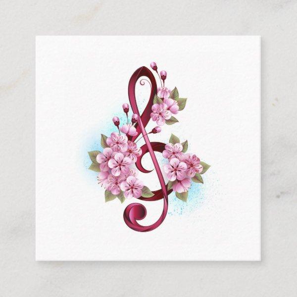 Musical treble clef notes with Sakura flowers Square