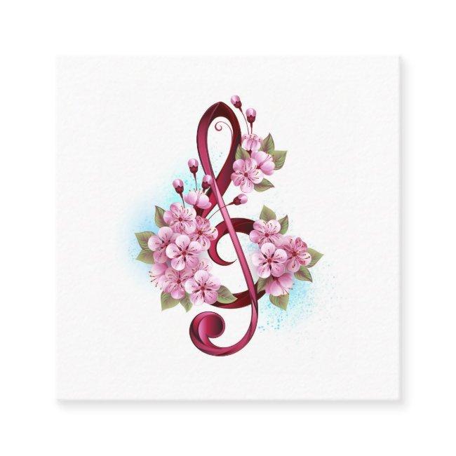 Musical treble clef notes with Sakura flowers Square
