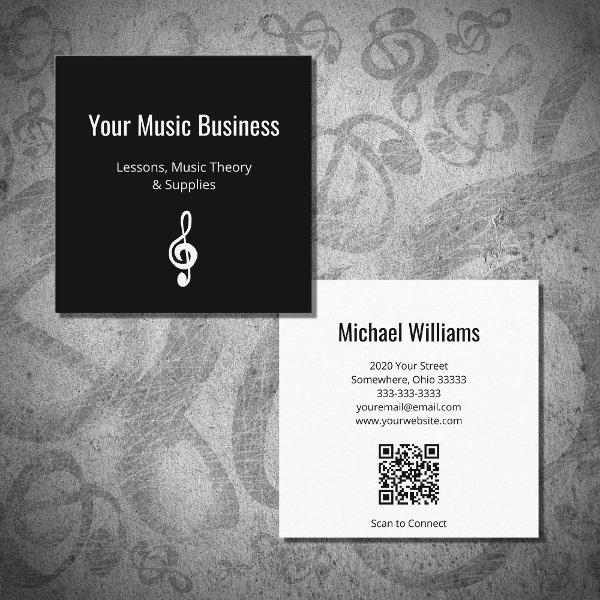 Musical Treble Clef QR code Music Lessons Black Square