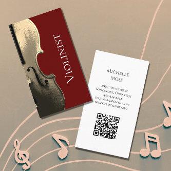 Musical Violin Performer QR code Red Minimalist