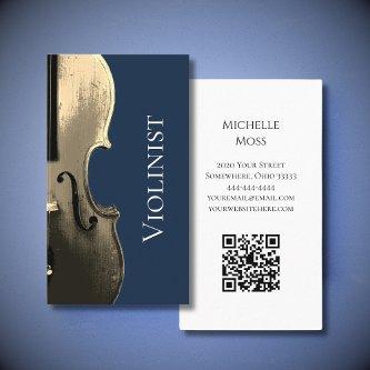 Musician Violin Performer QR code Navy Blue