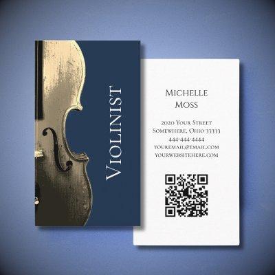 Musician Violin Performer QR code Navy Blue