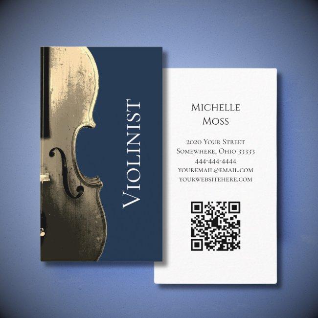 Musician Violin Performer QR code Navy Blue