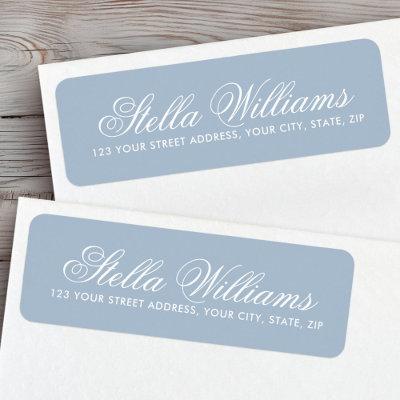 Muted dusty blue calligraphy script return address label