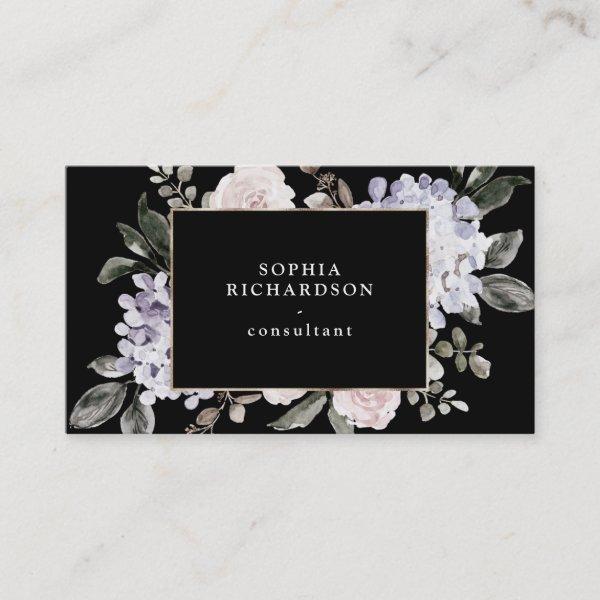 Muted Pastel Watercolor Hydrangea Floral | Black