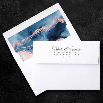 Mystic Elegance | Teal Blue and Rose Gold Agate Envelope Liner