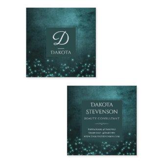 Mystic Twilight Stars | Deep Teal Green Monogram Square