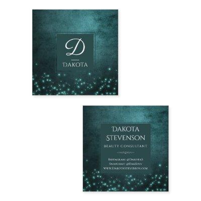 Mystic Twilight Stars | Deep Teal Green Monogram Square
