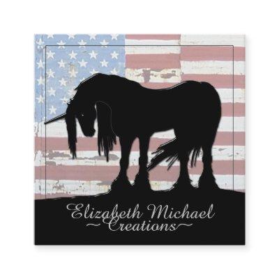 Mystical Black Unicorn (rustic flag) Square