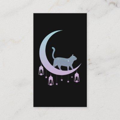 Mystical Cat Crescent Moon Horoscope Pastel Goth