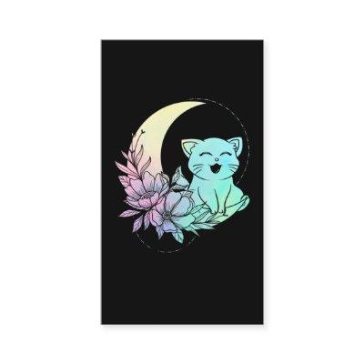 Mystical Cat Crescent Moon Pastel Goth Wicca