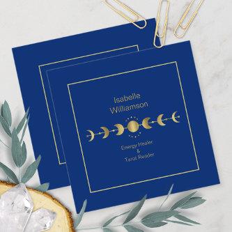 Mystical Celestial Stars Moon Phase Navy Blue Gold Square