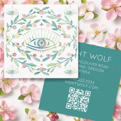 Mystical Eye Roses Vines Magical Boho QR Code Square