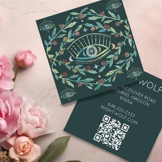 Mystical Eye Roses Vines Magical Boho QR Code  Square