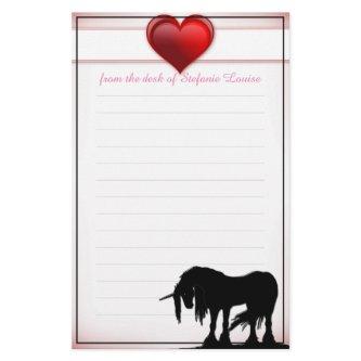 Mystical Unicorn w/lines (valentine heart) Stationery