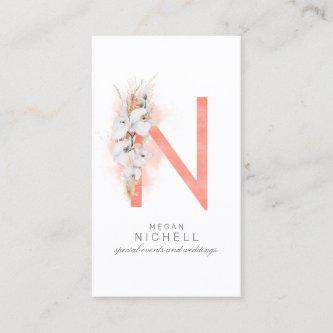 N Letter Monogram White Orchids and Pampas Grass