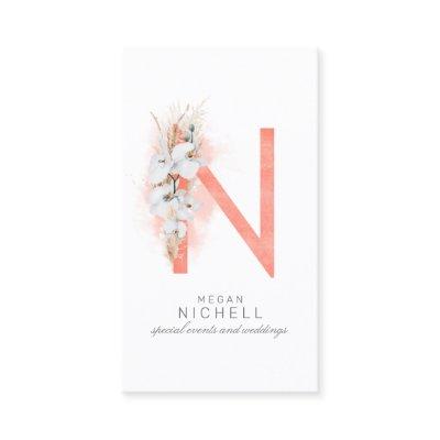 N Letter Monogram White Orchids and Pampas Grass