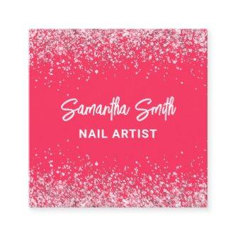 Nail Artist Hot Pink Glitter Salon Square