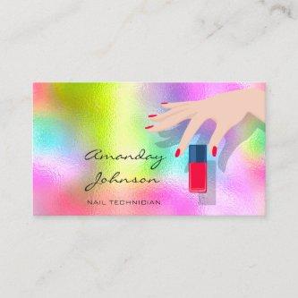 Nail Artist Studio Red Manicure Holographic Pink