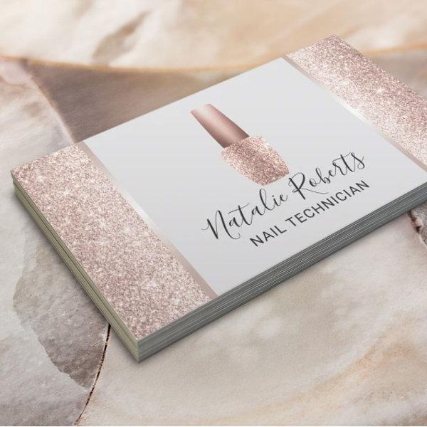 Nail Salon Blush Rose Gold Glitter Polish Manicure