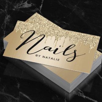 Nail Salon Gold Glitter Drips Typography