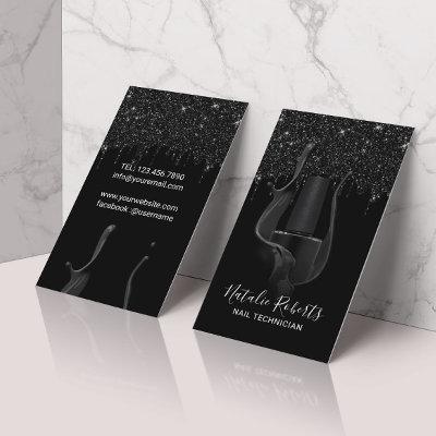 Nail Salon Manicurist Modern Black Glitter Drips