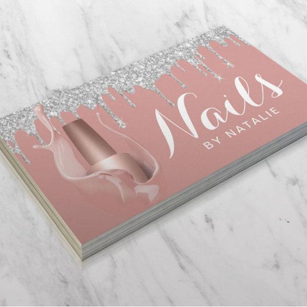 Nail Salon Manicurist Rose Gold & Silver Drips Loyalty Card